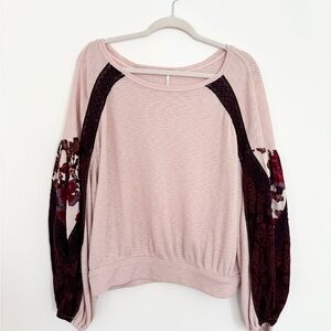 Free People Blush and Burgundy Long Sleeve Blouse